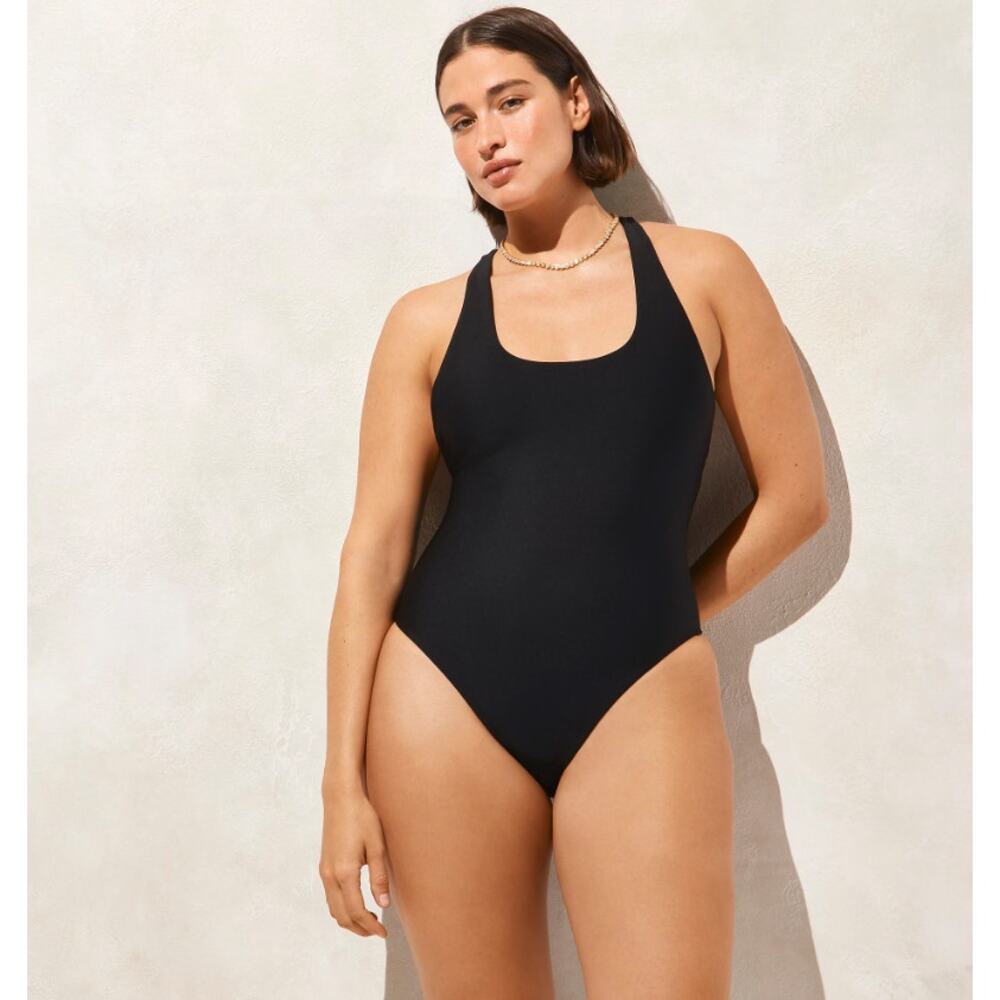 J.Crew Gail Classic Sculpt One-Piece Swimsuit 10 Black Racerback Removable Pads